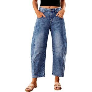 Women’s Wide Leg Cropped Stretch Denim Jeans High Waisted Casual Pants